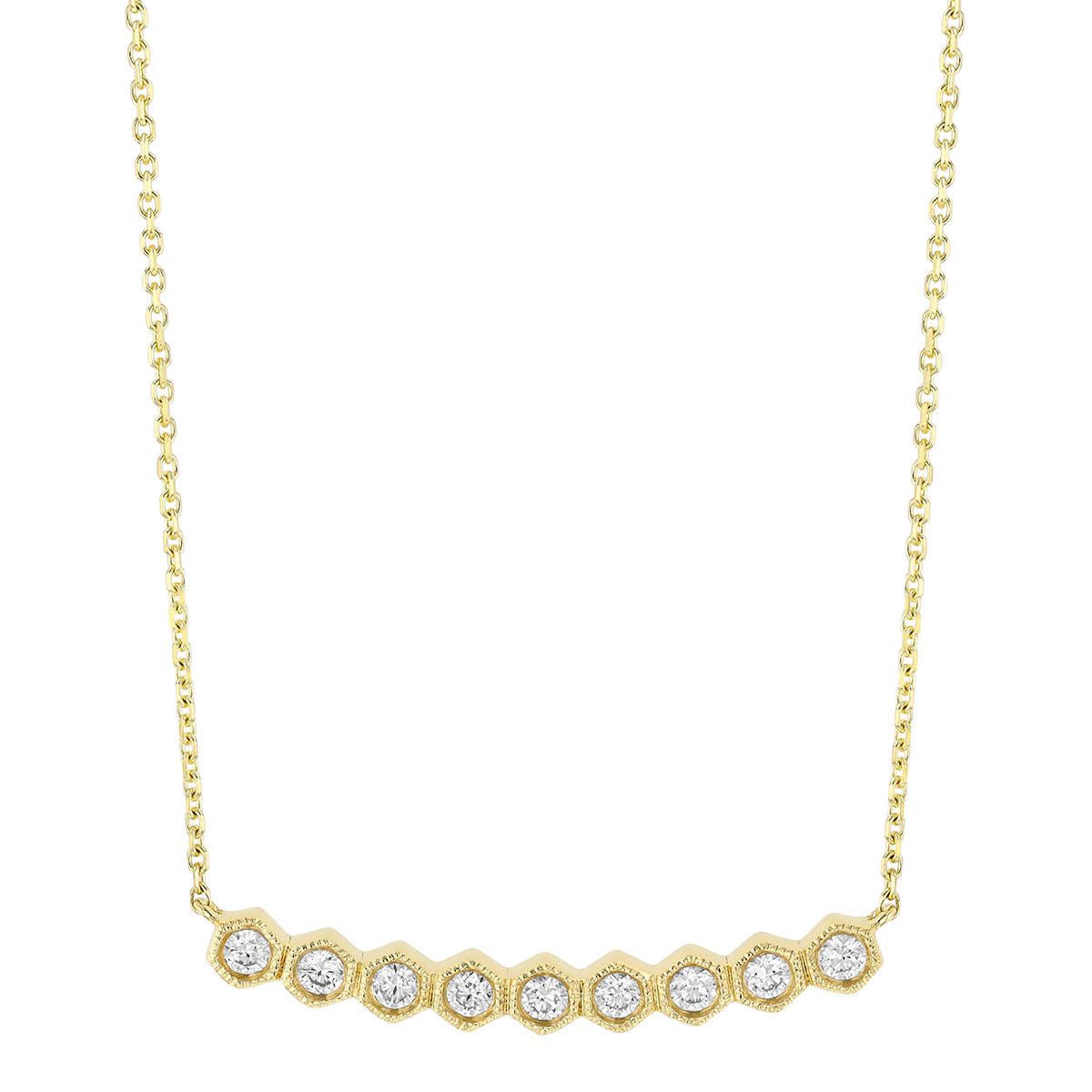 Bezel Set Diamond Hexagon Bar Necklace in Yellow Gold, 18