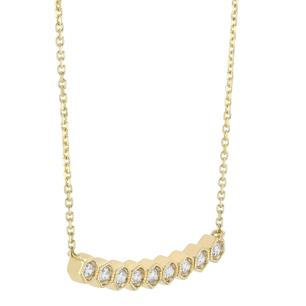 Bezel Set Diamond Hexagon Bar Necklace in Yellow Gold, 18