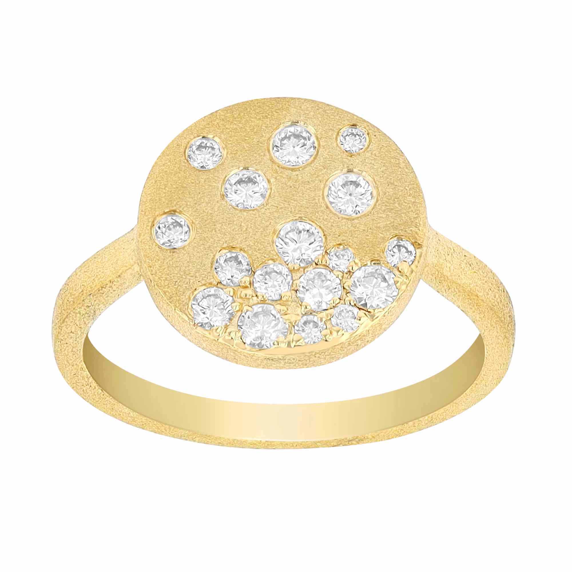 Flush Set Diamond Scatter Disc Ring in Satin Yellow Gold