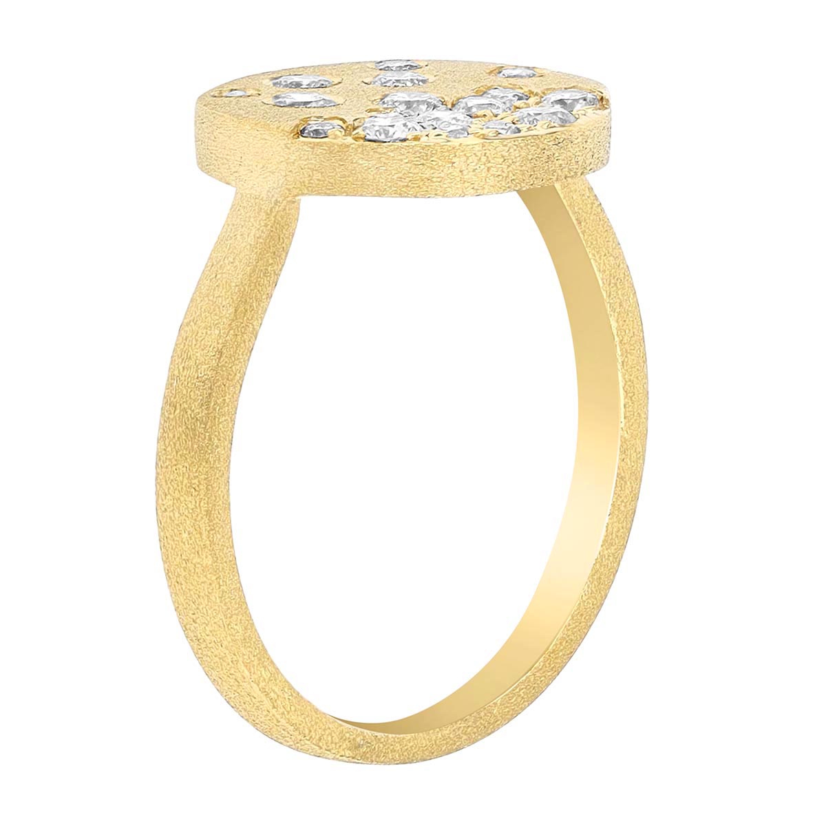 Flush Set Diamond Scatter Disc Ring in Satin Yellow Gold