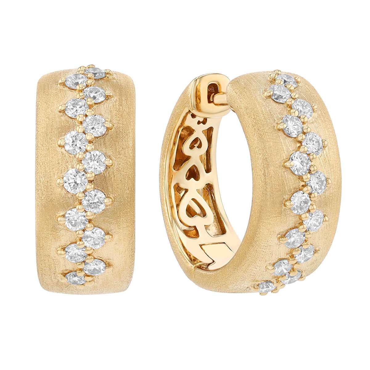 Diamond Stitch Huggie Hoop Earrings in Yellow Gold