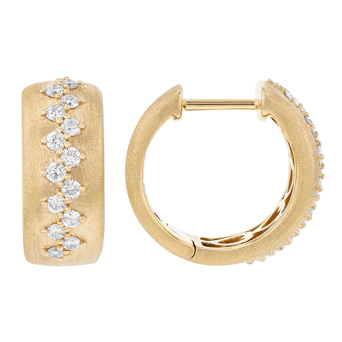 Diamond Stitch Huggie Hoop Earrings in Yellow Gold