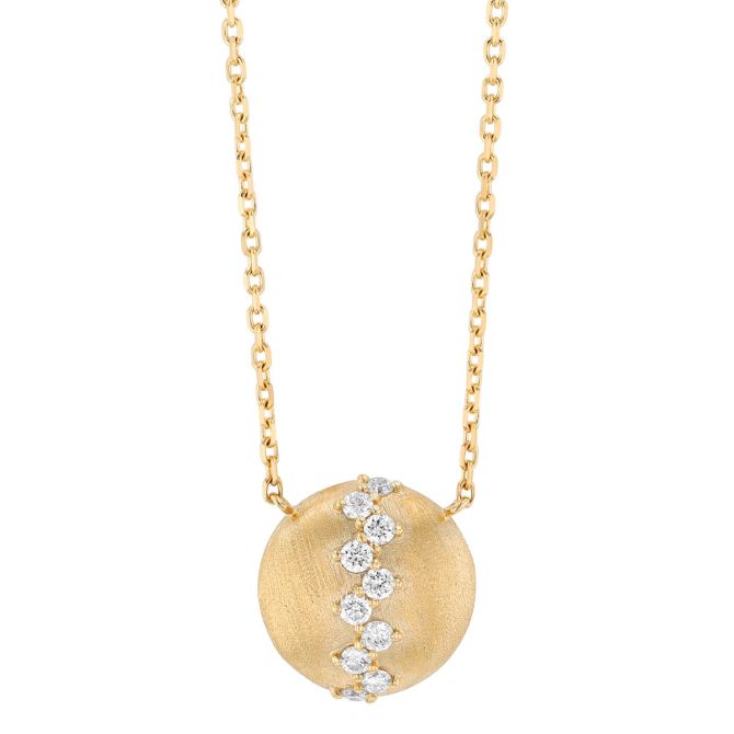 Diamond Stitch Disc Pendant in Yellow Gold, 18"
