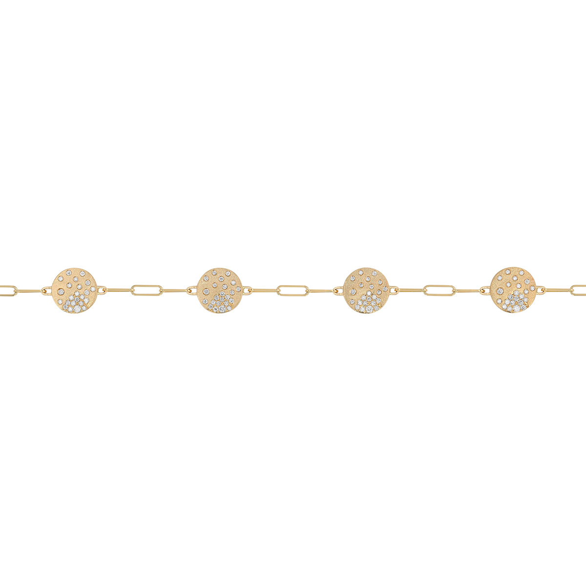 Diamond Confetti Disc Station Paperclip Link Chain Bracelet in Yellow Gold, 7
