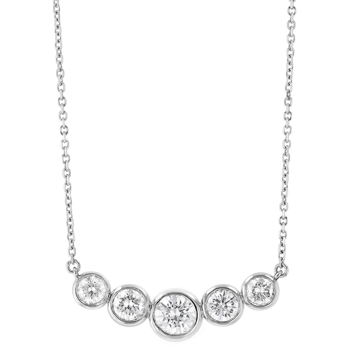 Bezel Set Graduated Diamond 5 Stone Necklace in White Gold