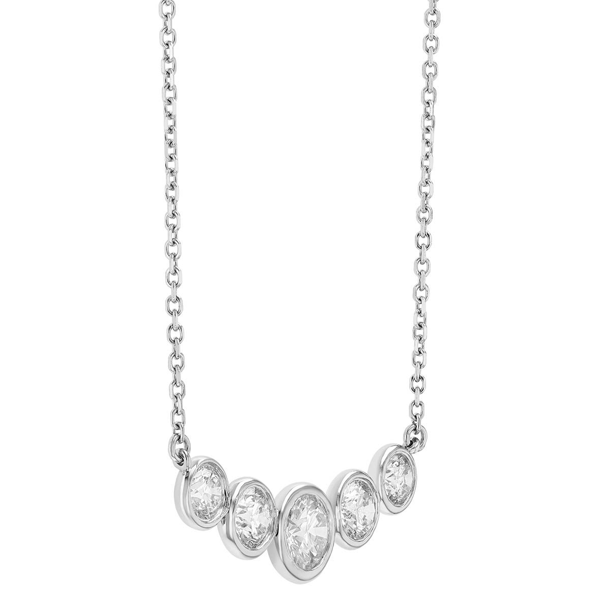 Bezel Set Graduated Diamond 5 Stone Necklace in White Gold