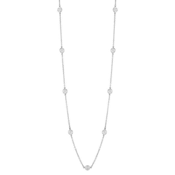 Round Diamond Station Necklace in White Gold, 1.25 aptw