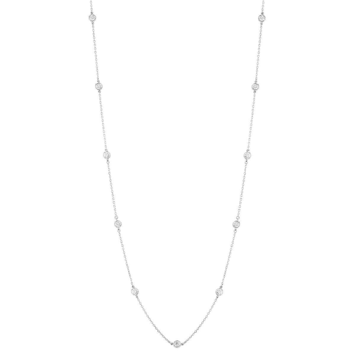Round Diamond Station Necklace in White Gold, 0.95 aptw