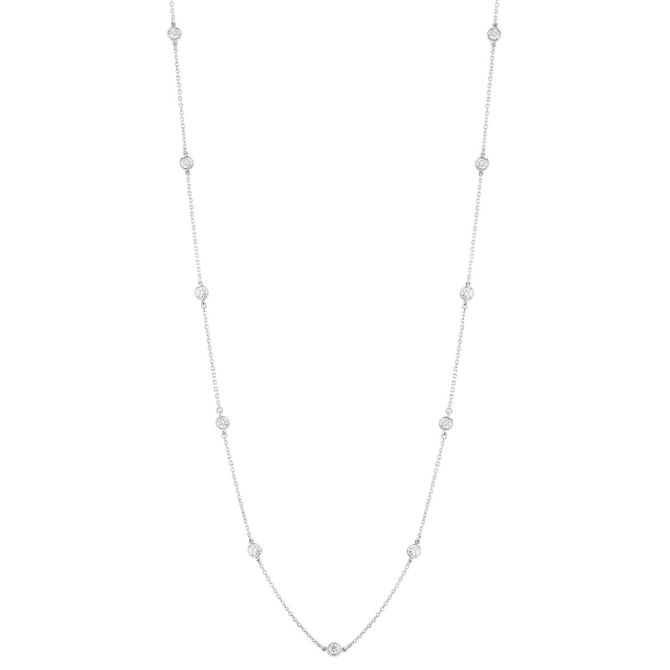 Round Diamond Station Necklace in White Gold, 0.95 aptw