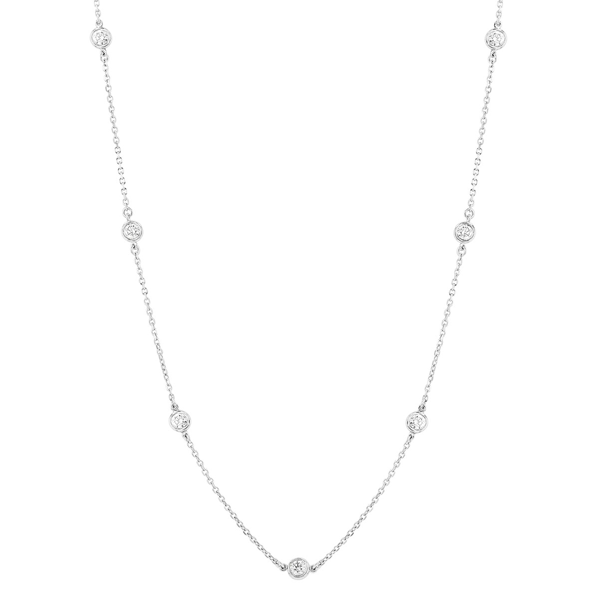Round Diamond Station Necklace in White Gold, 0.95 aptw