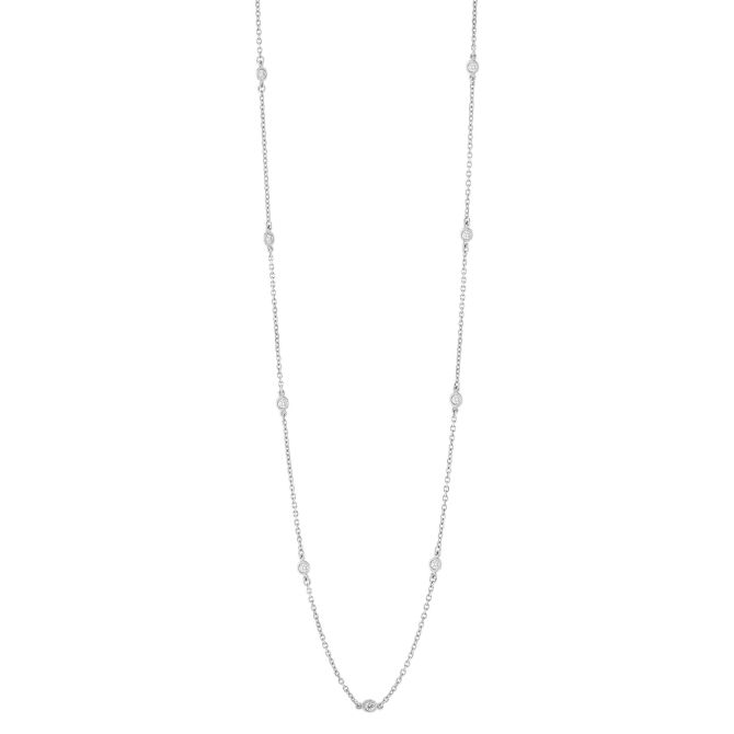 Round Diamond Station Necklace in White Gold, 0.30 aptw