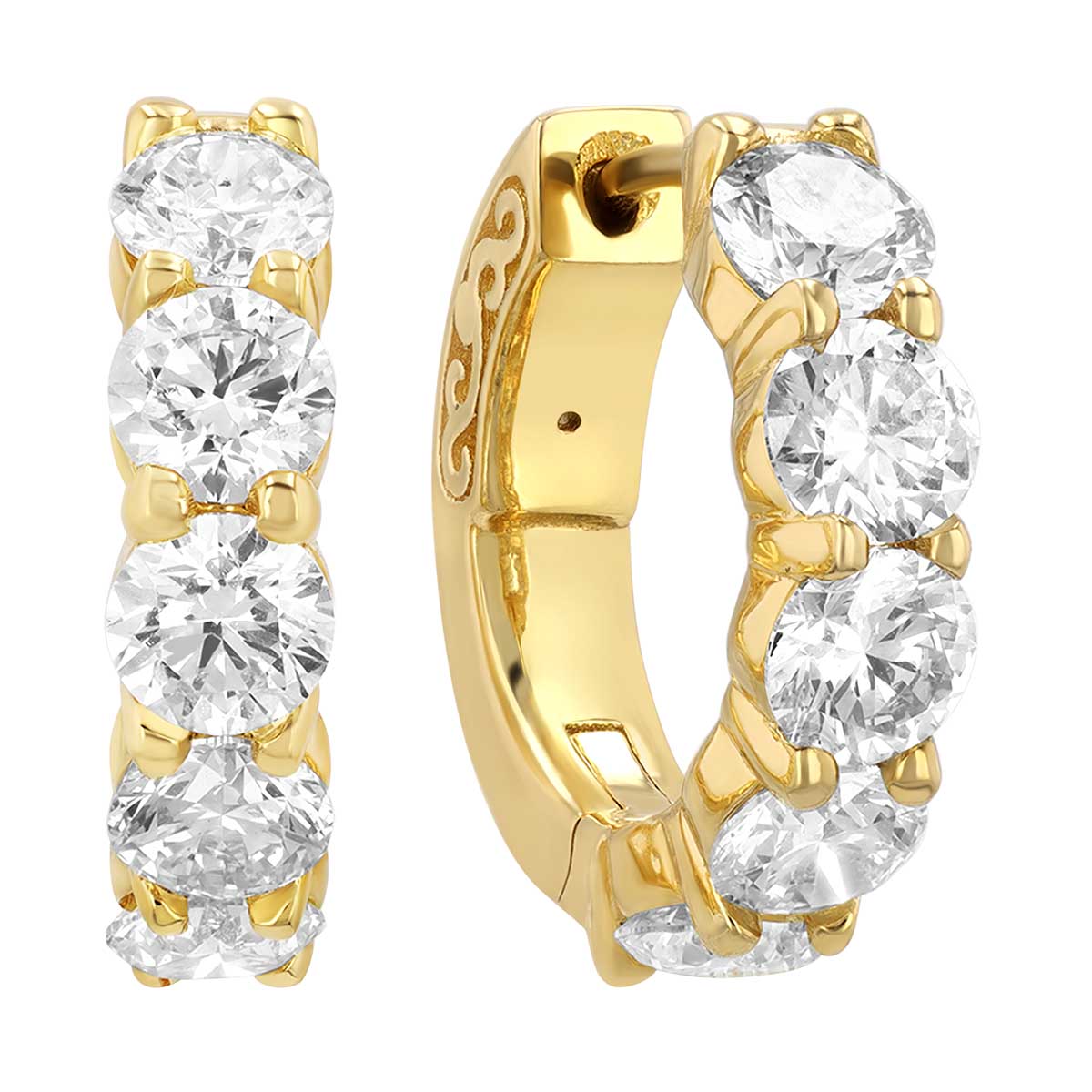 Round Diamond Huggie Hoop Earrings in Yellow Gold, 3.06 cttw