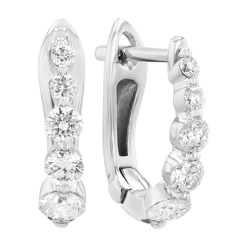 Graduated Diamond Huggie Hoop Earrings in White Gold, 0.52 cttw
