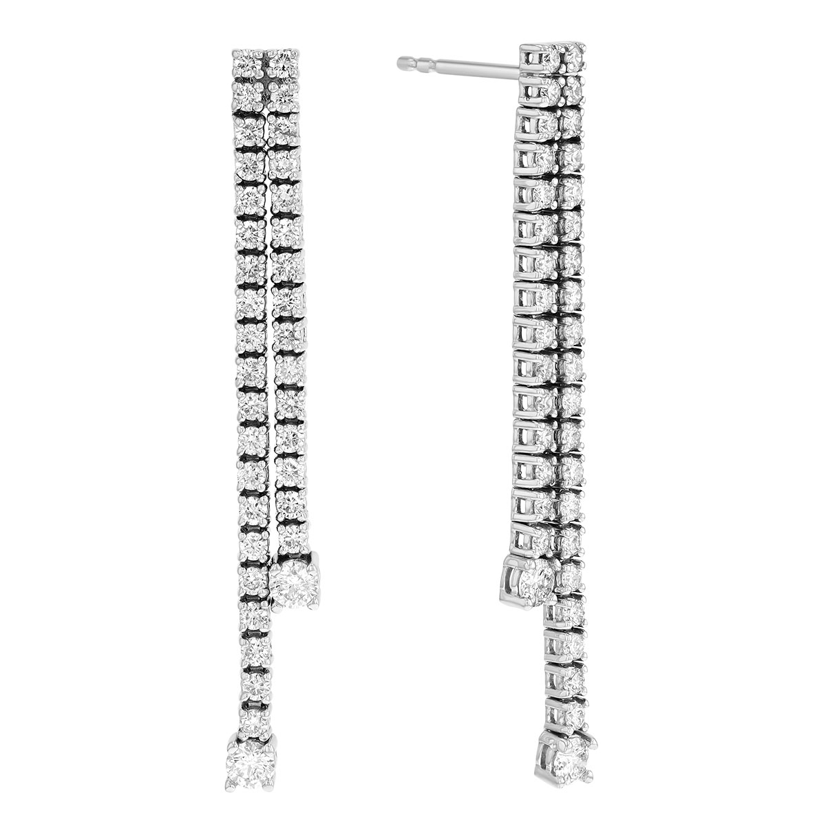 Diamond Double Column Dangle Earrings in White Gold