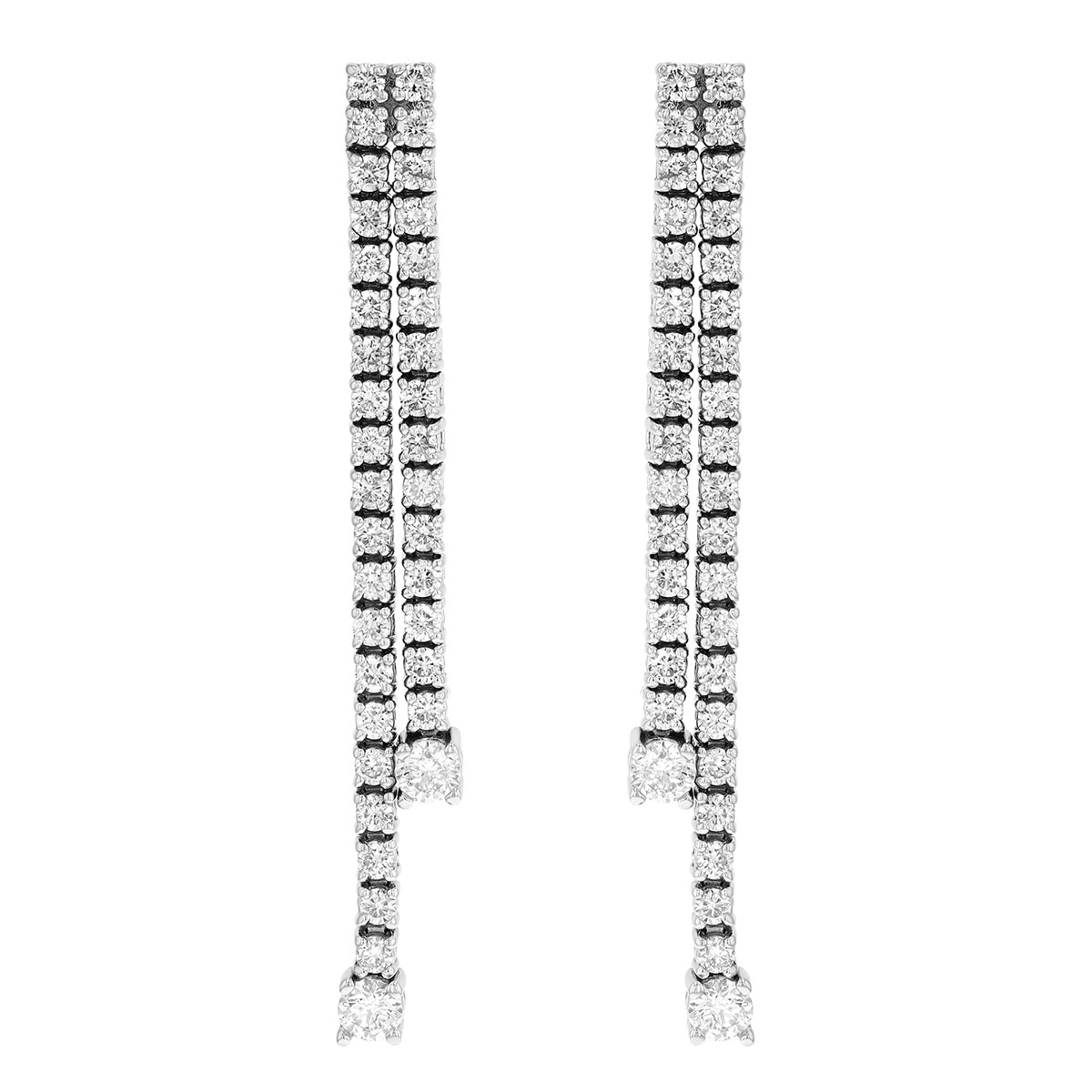 Diamond Double Column Dangle Earrings in White Gold