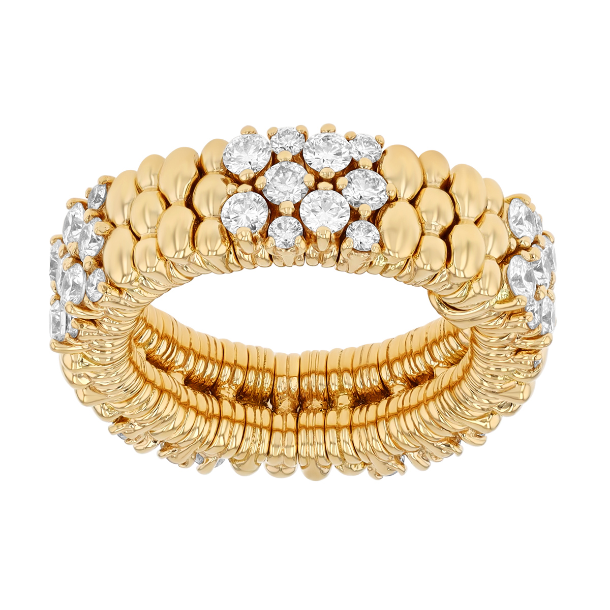Demeglio Extensible Cashmere Diamond & Beaded Stretch Ring in Yellow Gold