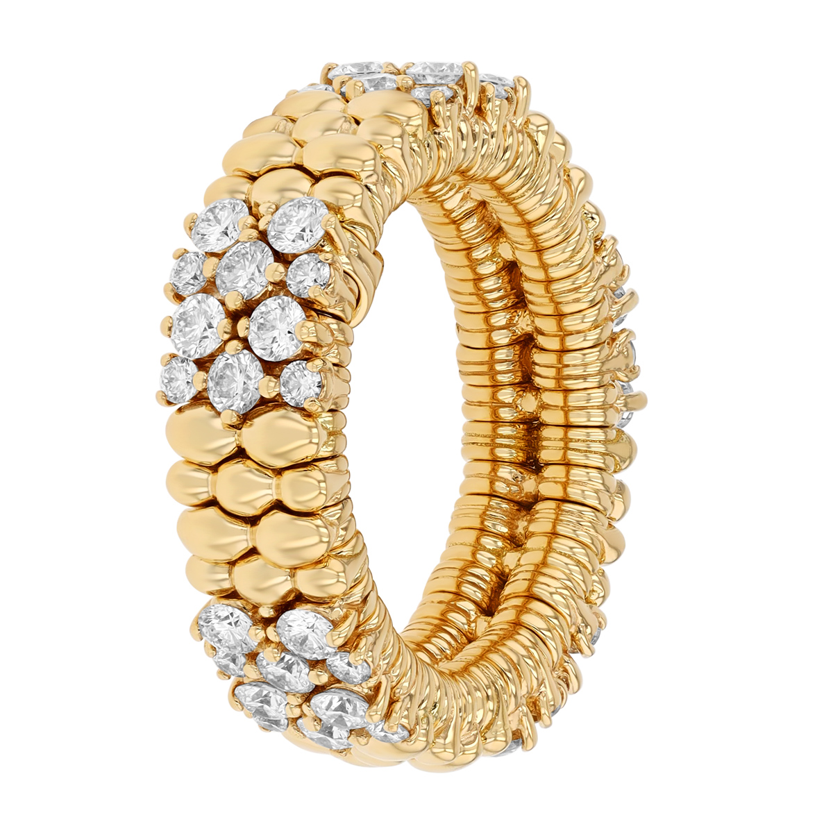 Demeglio Extensible Cashmere Diamond & Beaded Stretch Ring in Yellow Gold