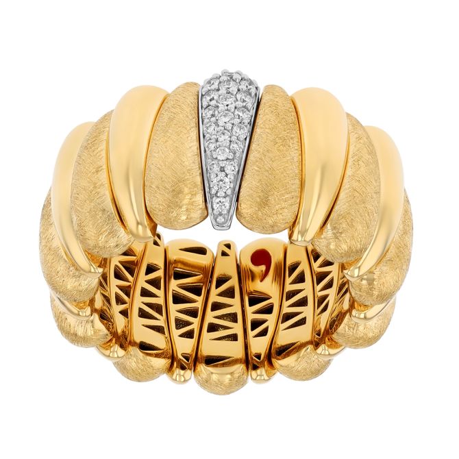 Demeglio Artiglio Yellow Gold Satin & High Polish Stretch Ring with Diamonds