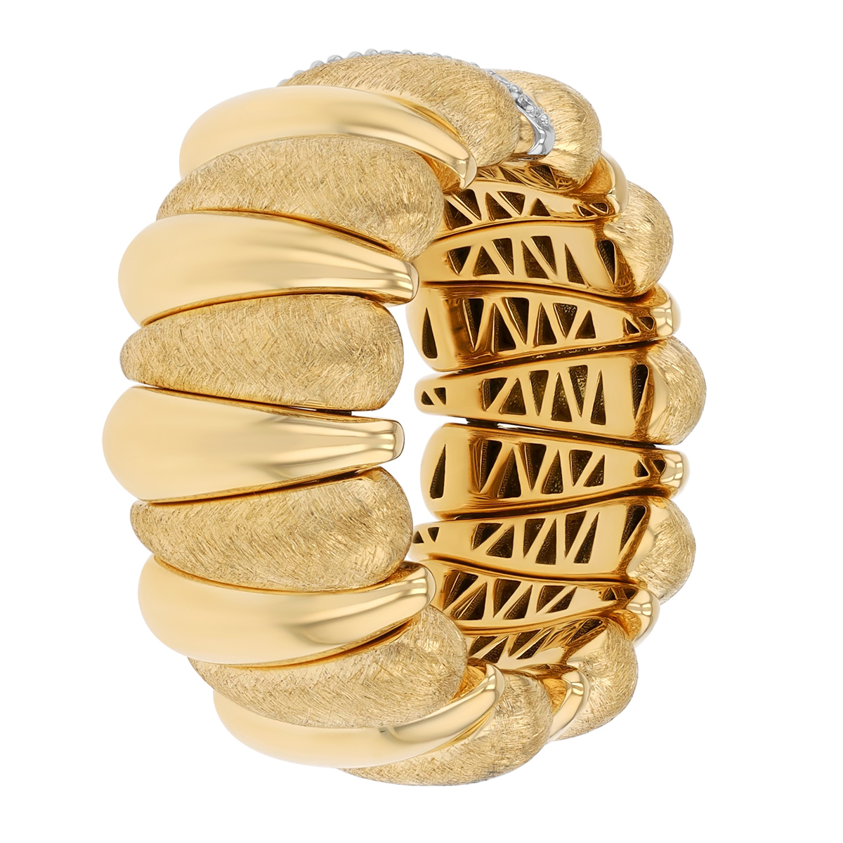 Demeglio Extensible Artiglio Yellow Gold Satin & High Polish Stretch Ring with Diamonds