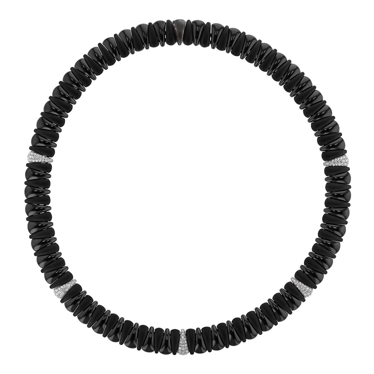 Demeglio Extensible Artiglio Matte & High Polish Black Ceramic Necklace with Diamond Stations in Whi