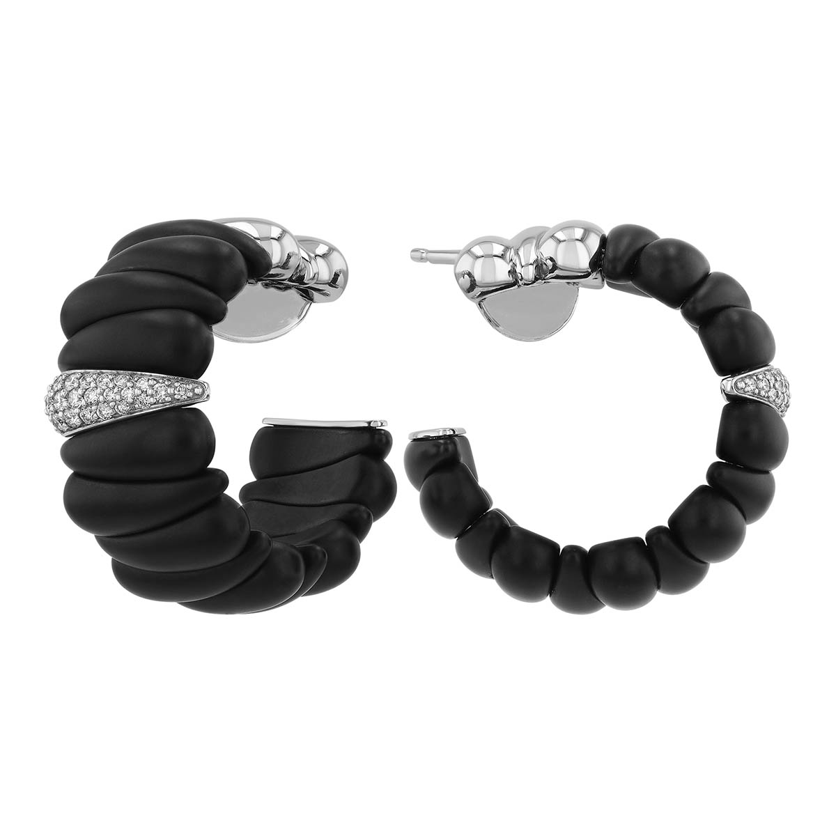 Demeglio Extensible Artiglio Matte Black Ceramic & Diamond White Gold Huggie Hoop Earrings