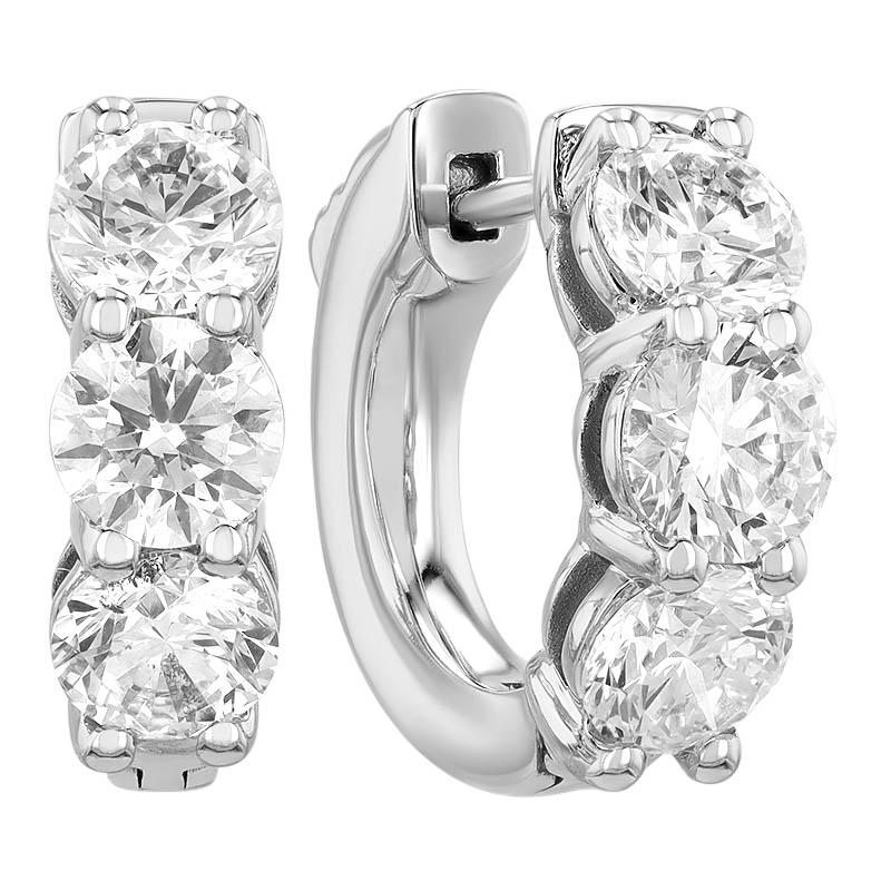 Round Diamond Trio Huggie Hoop Earrings in White Gold, 1.95 cttw