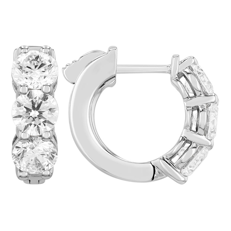 Round Diamond Trio Huggie Hoop Earrings in White Gold, 1.95 cttw