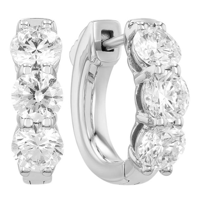 Round Diamond Trio Huggie Hoop Earrings in White Gold, 1.54 cttw