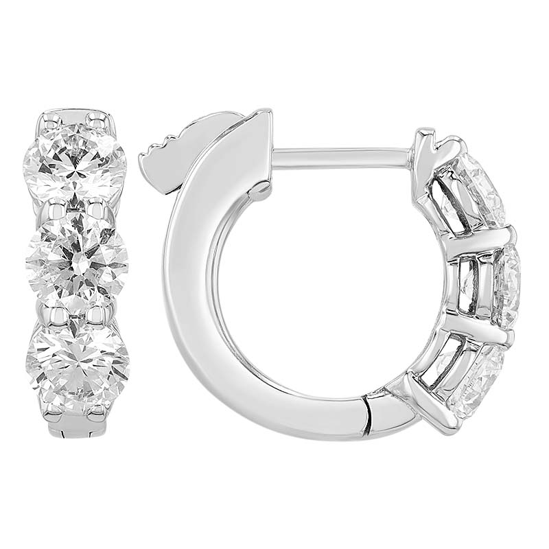 Round Diamond Trio Huggie Hoop Earrings in White Gold, 1.54 cttw