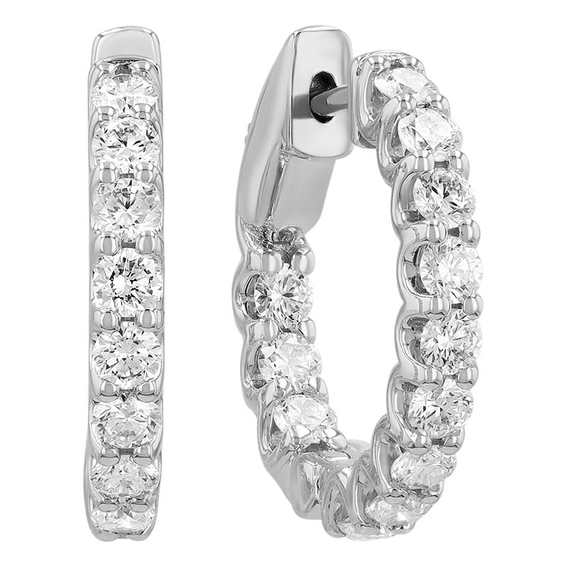 Diamond In & Out Huggie Hoop Earrings in White Gold, 1.20 cttw