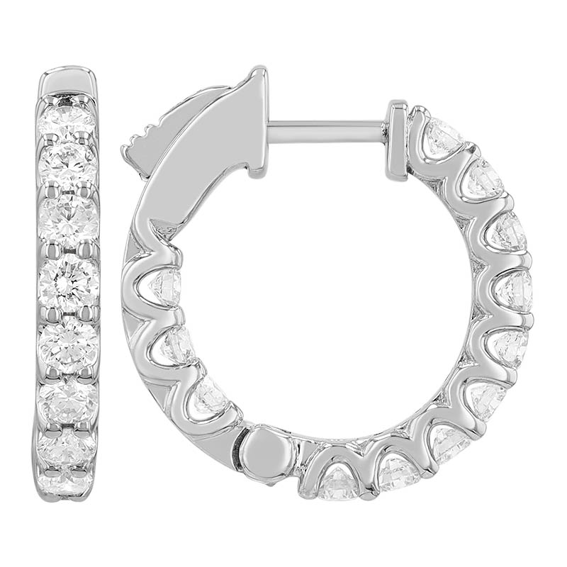 Diamond In & Out Huggie Hoop Earrings in White Gold, 1.20 cttw