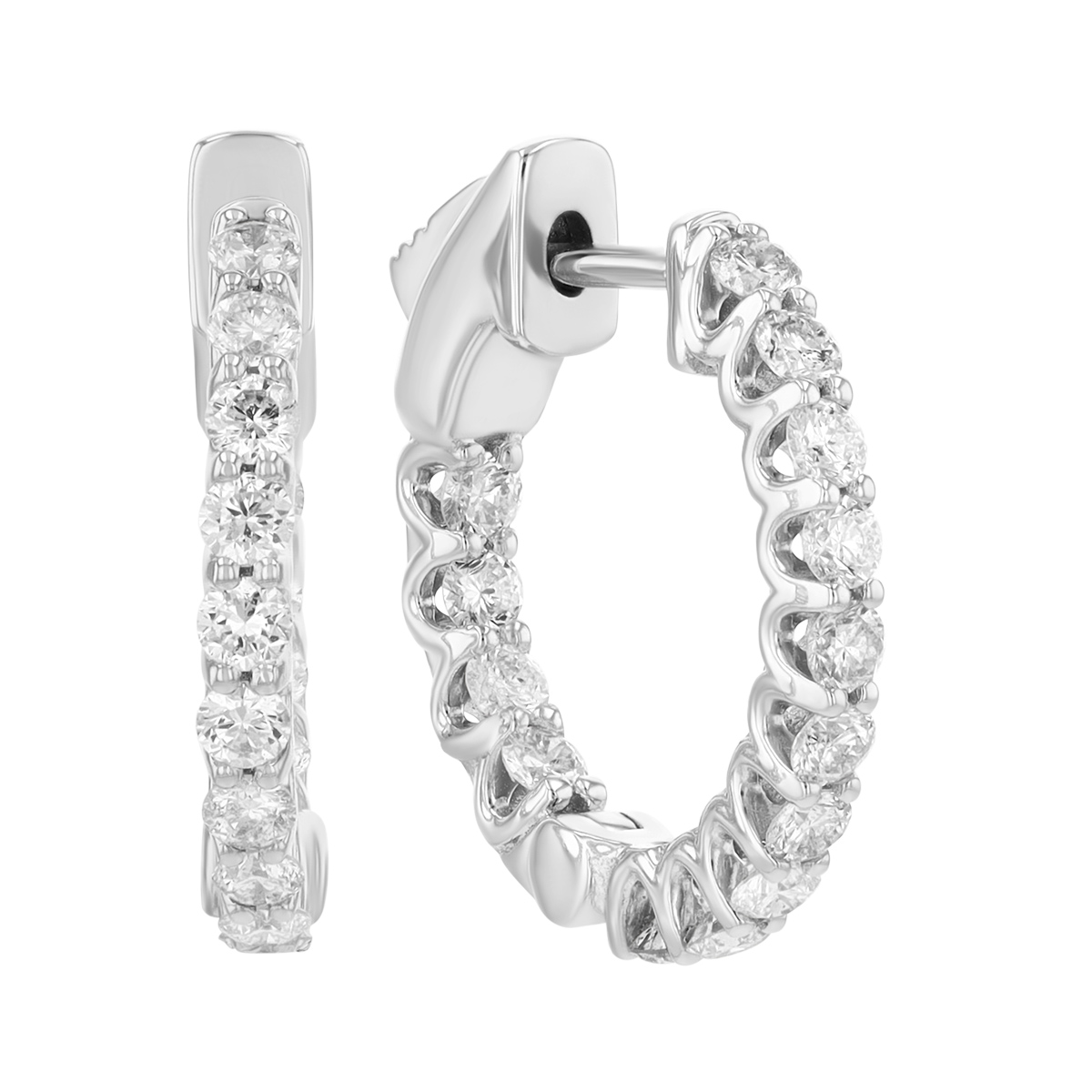 Diamond In & Out Huggie Hoop Earrings in White Gold, 0.85 aptw