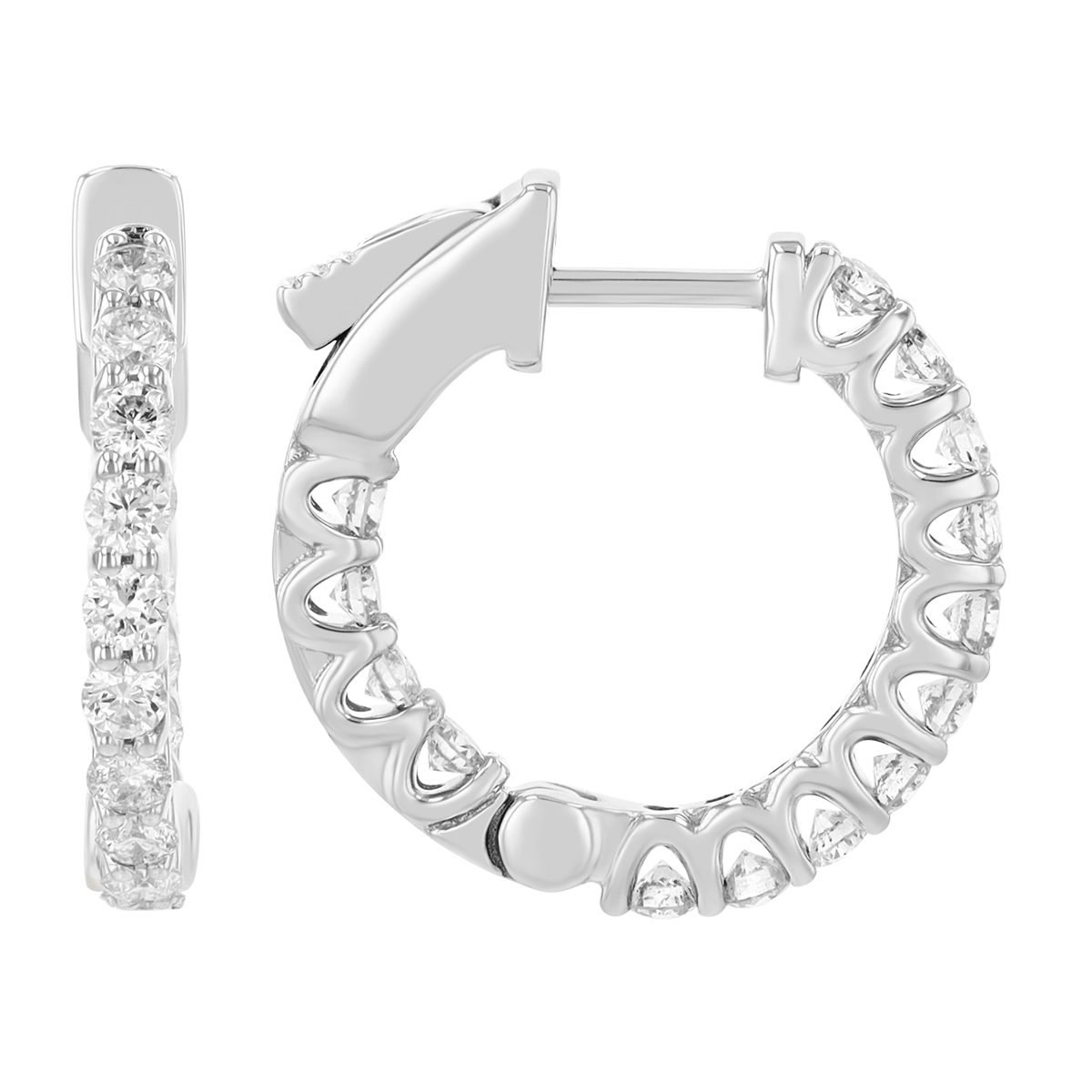 Diamond In & Out Huggie Hoop Earrings in White Gold, 0.85 aptw