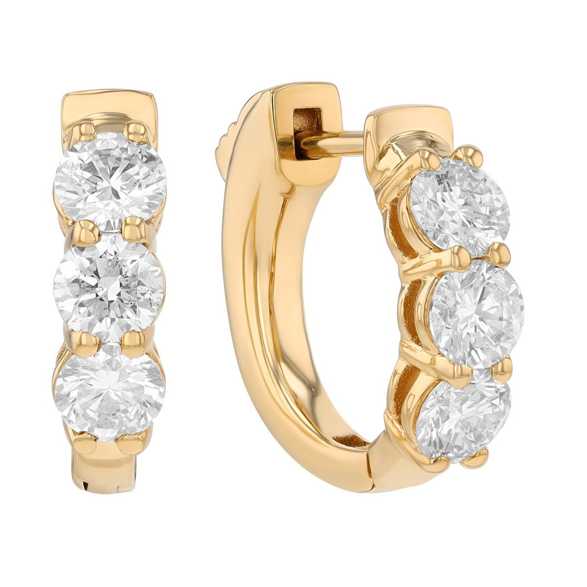 Diamond Trio Huggie Hoop Earrings in Yellow Gold, 1.01 cttw