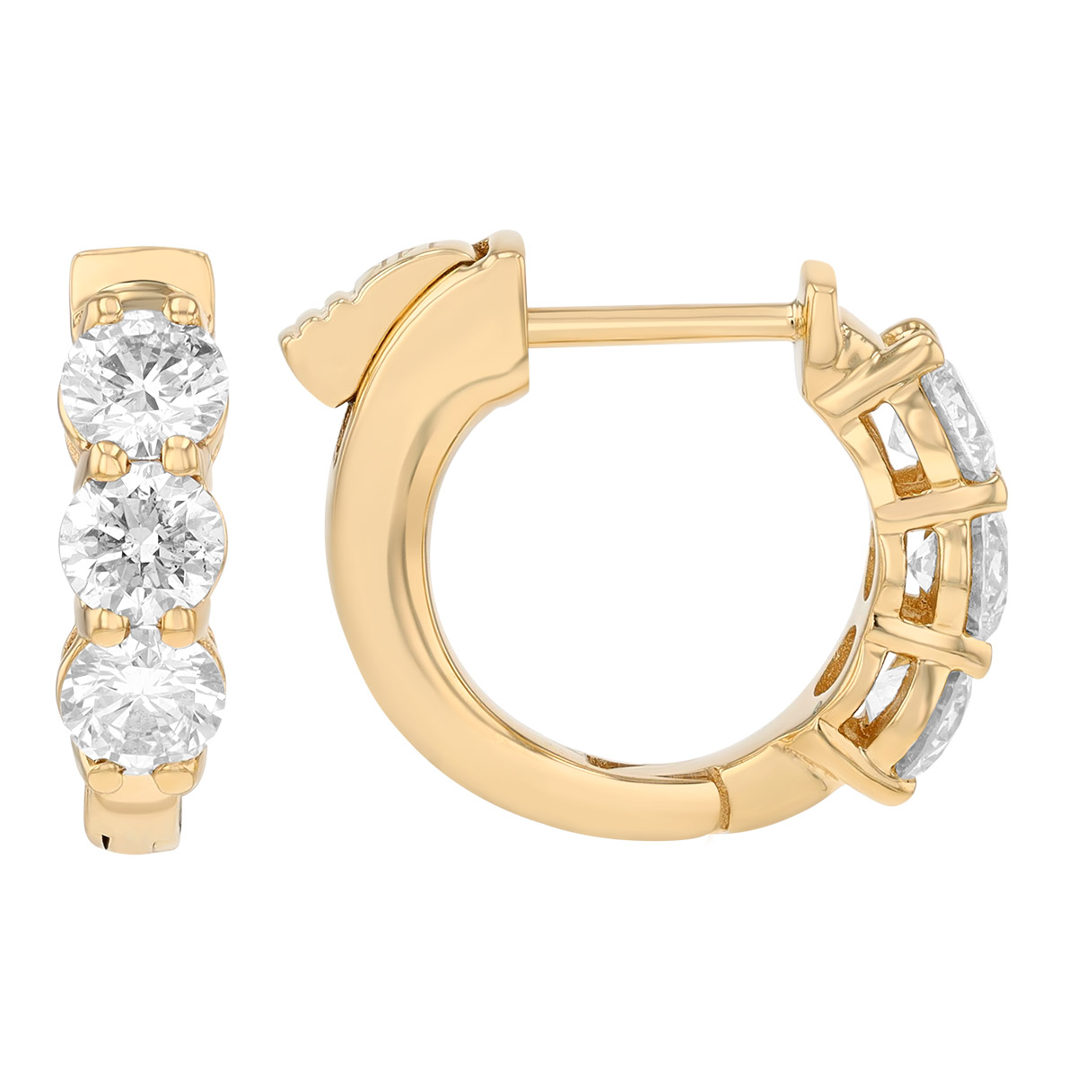 Diamond Trio Huggie Hoop Earrings in Yellow Gold, 1.01 cttw