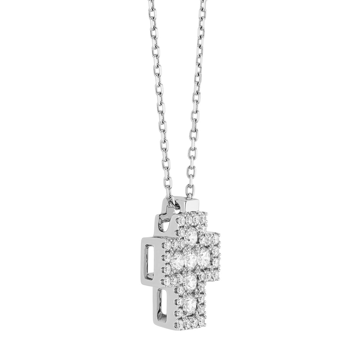 Frederic Sage Firenze Diamond Pavé Cross Pendant in White Gold