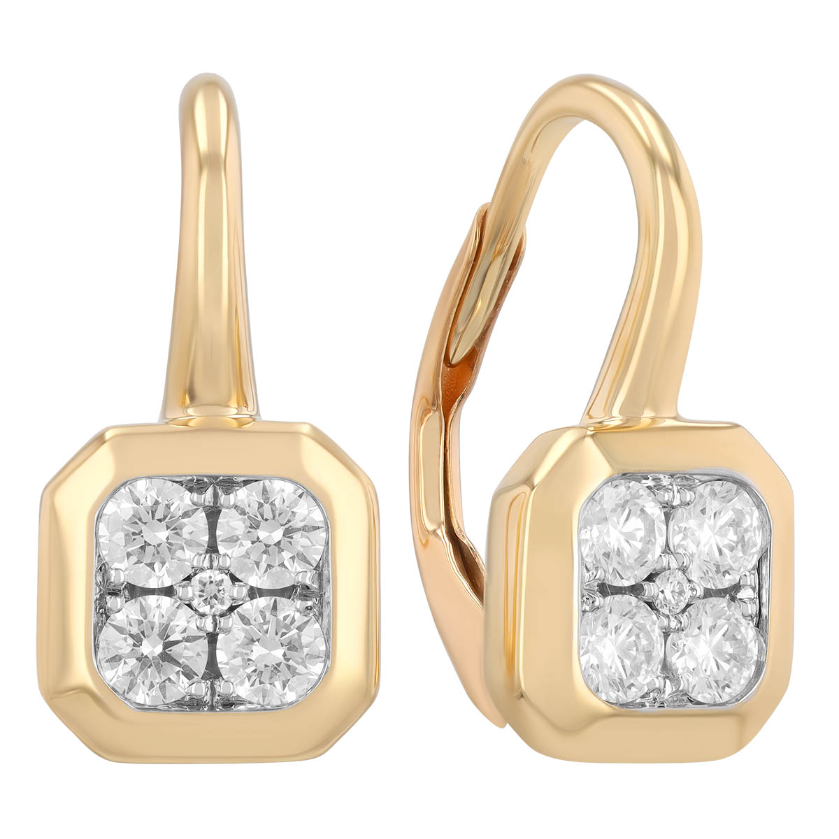 Frederic Sage Diamond Cluster Square Drop Earrings in Two Tone