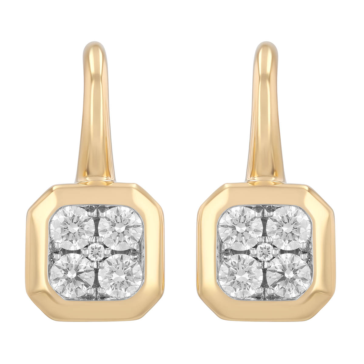 Frederic Sage Diamond Cluster Square Drop Earrings in Two Tone