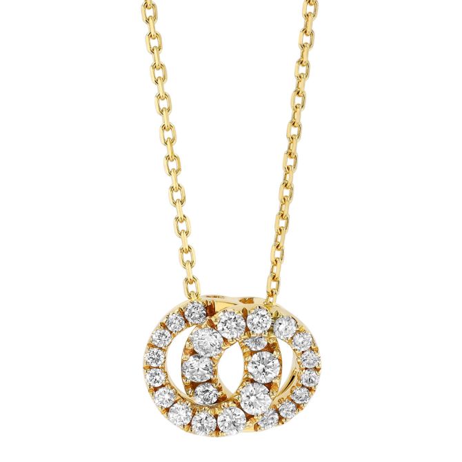 Frederic Sage Diamond Double Interlocking Circle Pendant in Yellow Gold, 18"