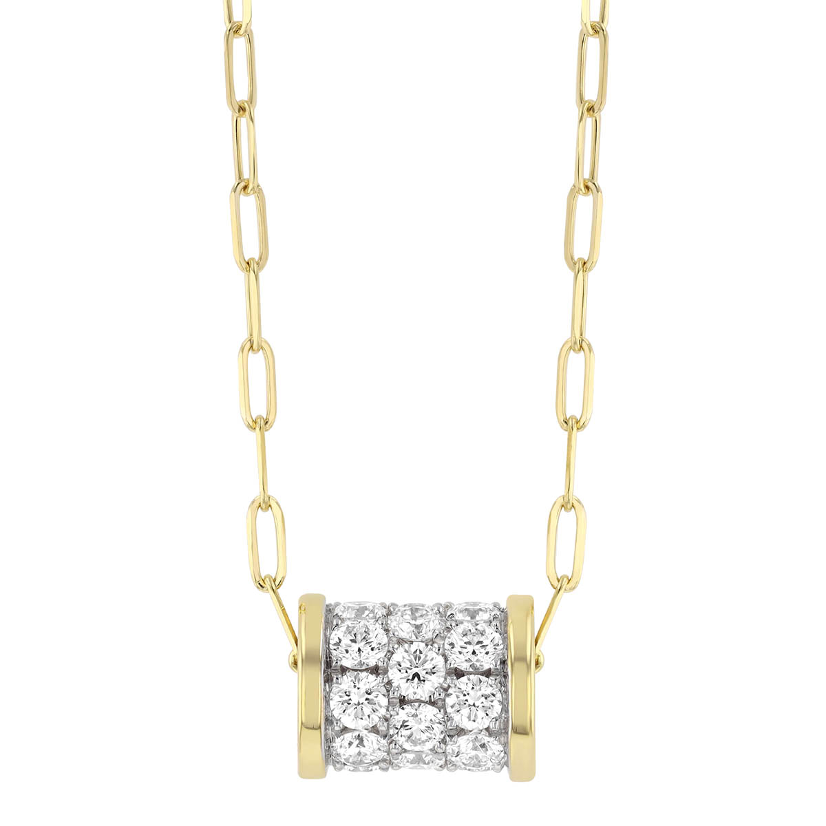 Frederic Sage Diamond Pavé Rondel & Paperclip Chain Necklace in Two Tone, 18