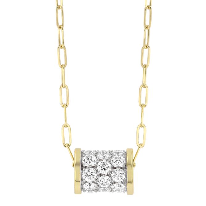Frederic Sage Diamond Pavé Rondel & Paperclip Chain Necklace in Two Tone, 18"