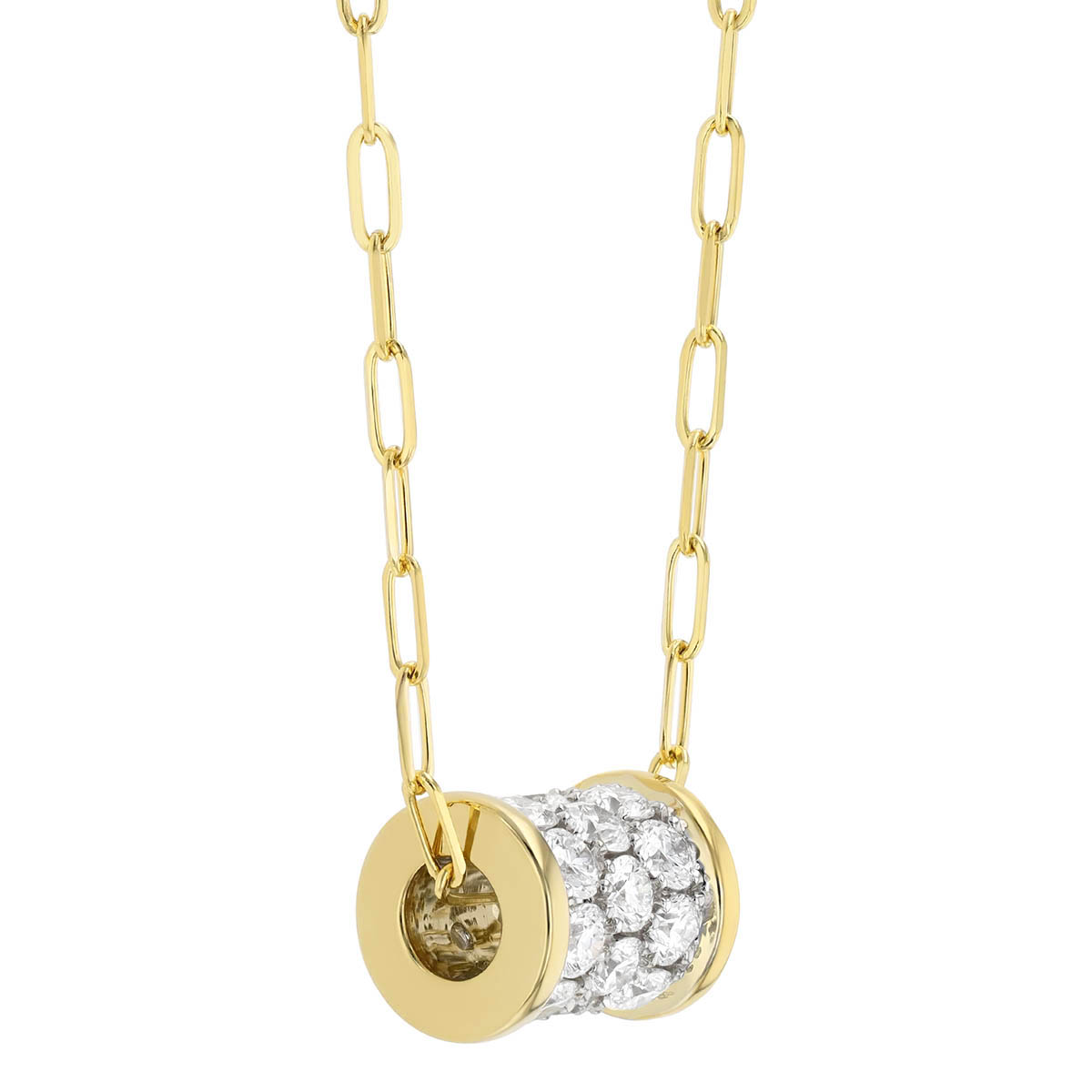 Frederic Sage Diamond Pavé Rondel & Paperclip Chain Necklace in Two Tone, 18