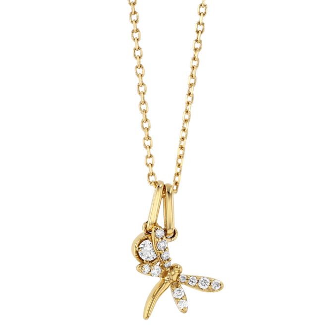 Frederic Sage Diamond Dragonfly & Single Diamond Drop Pendant in Yellow Gold, 18"