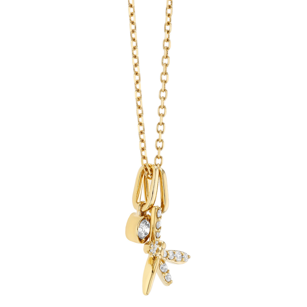 Frederic Sage Diamond Dragonfly & Single Diamond Drop Pendant in Yellow Gold, 18