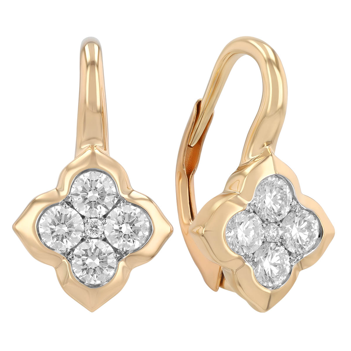 Frederic Sage Diamond Cluster Quarterfoil Drop Earrings in Two Tone