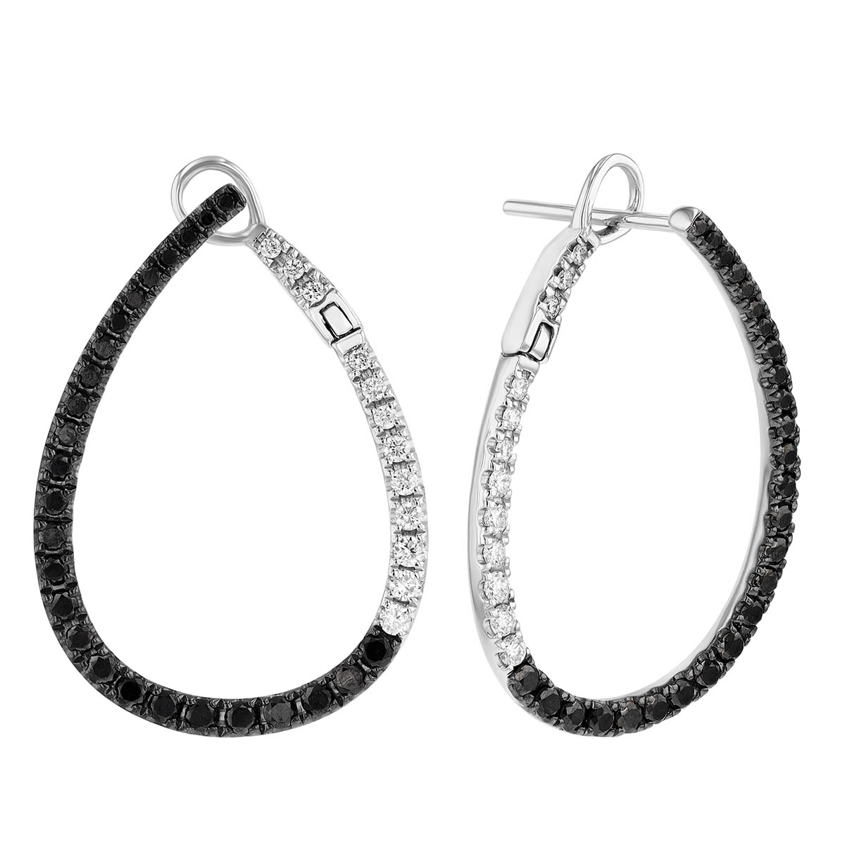 Frederic Sage Black & White Diamond Open Teardrop Front-to-Back Earrings in White Gold