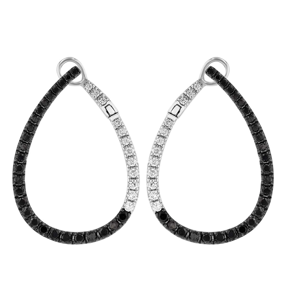 Frederic Sage Black & White Diamond Open Teardrop Front-to-Back Earrings in White Gold