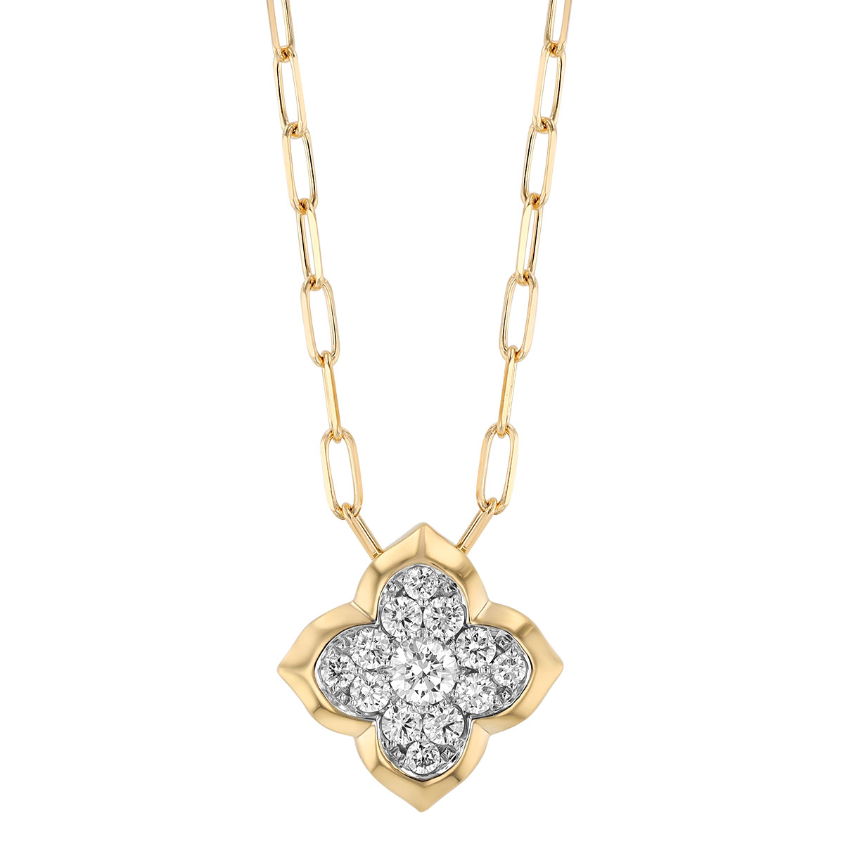 Frederic Sage Diamond Cluster Quarterfoil Pendant in Two Tone, 17.5