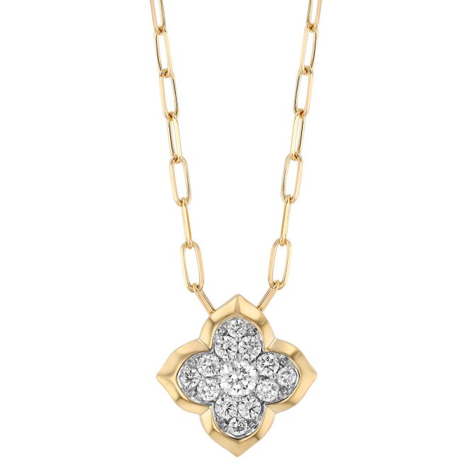 Frederic Sage Diamond Cluster Quarterfoil Pendant in Two Tone, 17.5"