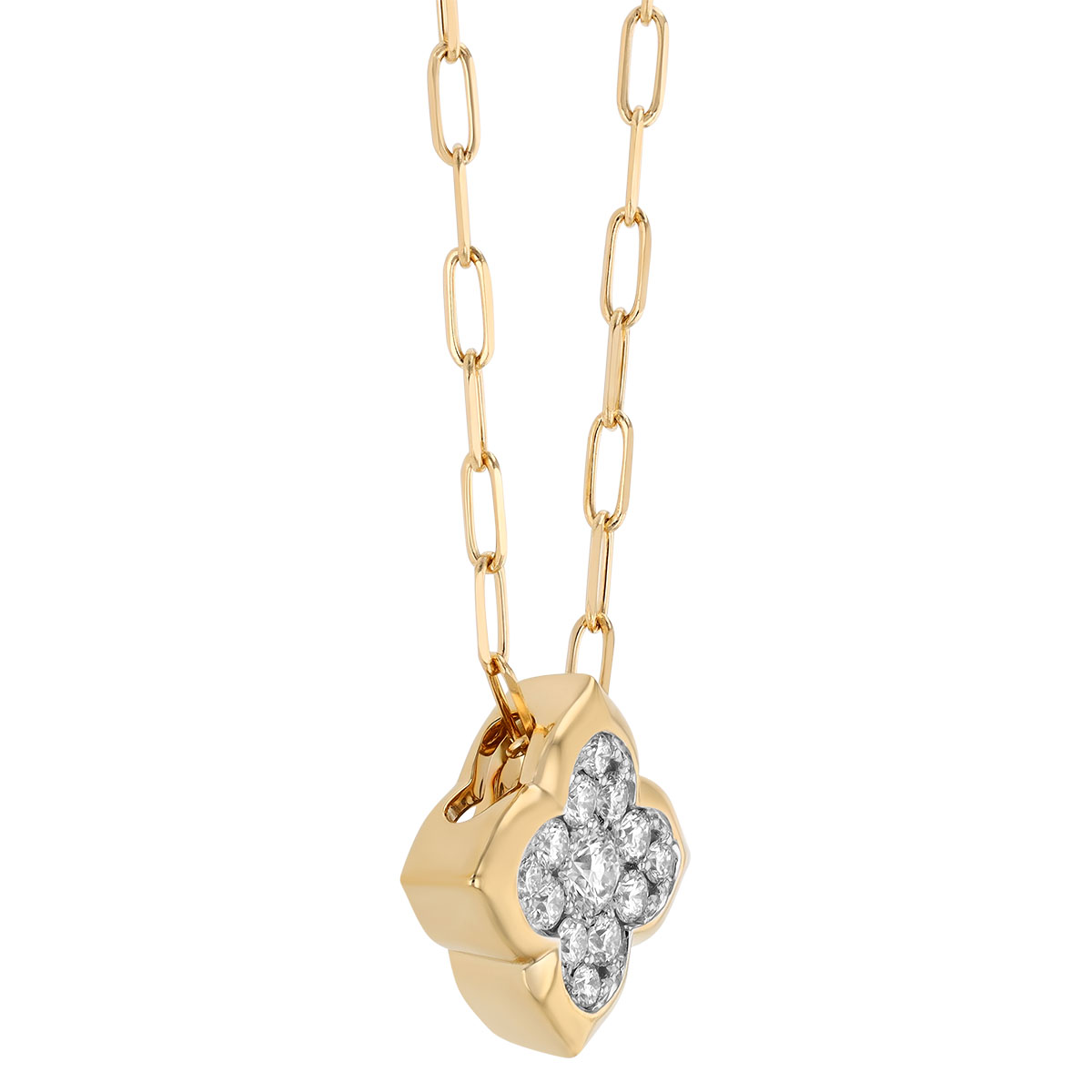 Frederic Sage Diamond Cluster Quarterfoil Pendant in Two Tone, 17.5